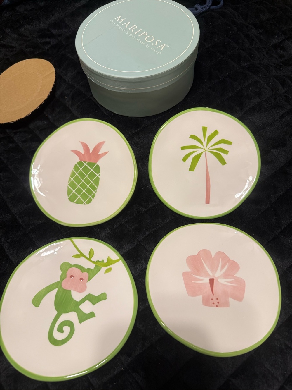 Mariposa Pink & Green Tropical Motif Appetizer Plates - Set of 4